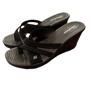 New Skechers Cali Rumblers Beautiful People Wedge Strappy Sandal Size 8.5 Black